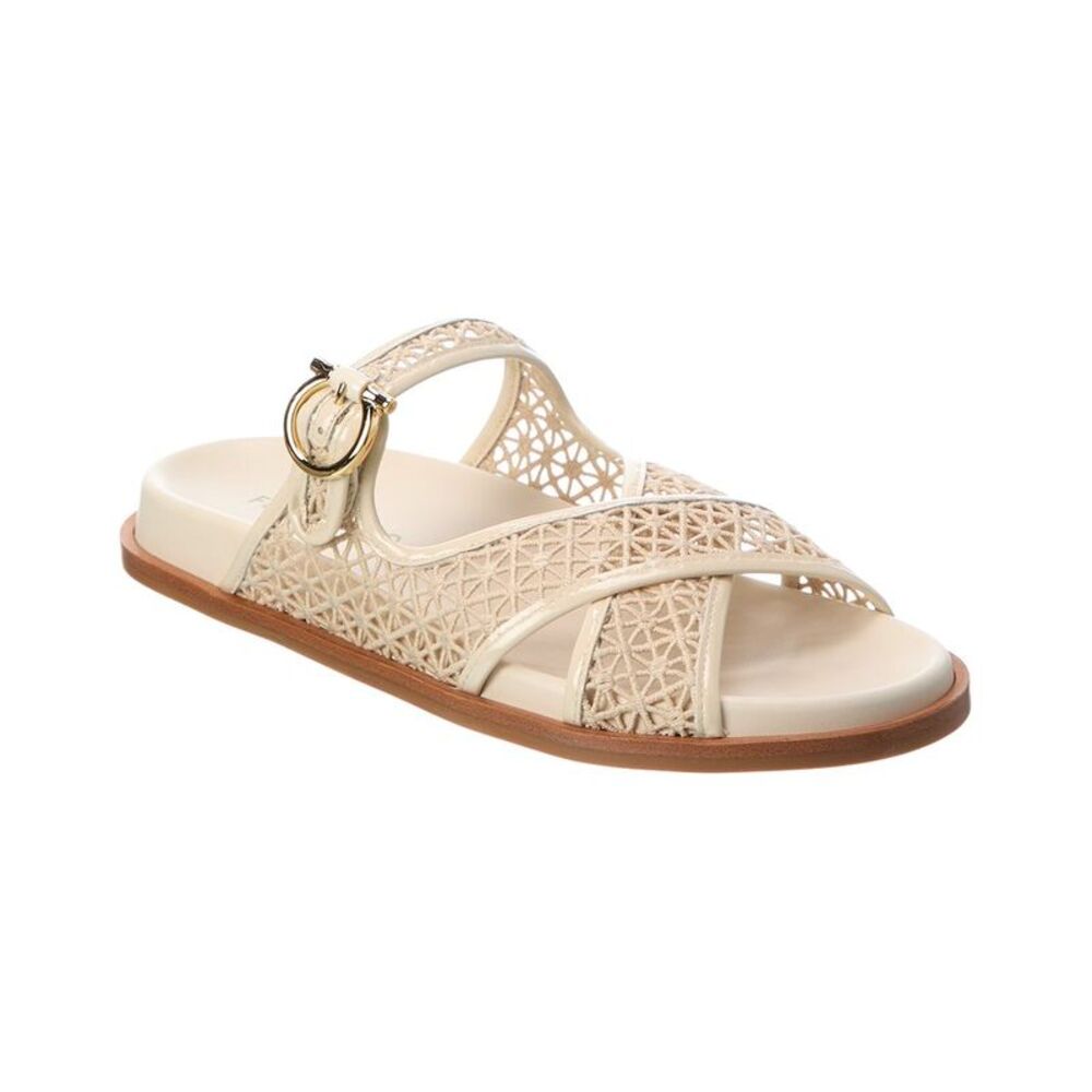 Ferragamo Cosmy Lace & Patent Sandal, White